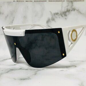 Women Sunglasses Outdoor White Frame Black Lens Rimless Beach Party Shades Gafas